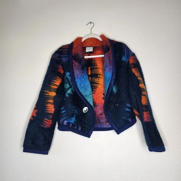 Vintage Yuumaland Colorful Tie-Dye Fuzzy Jacket S/M - Picture 1 of 6